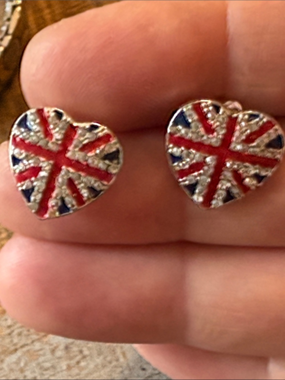 British Heart-Shaped Union Jack Earrings - Red, Blue & White